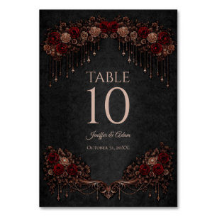 Numéro de table de mariage gothique floral élégant