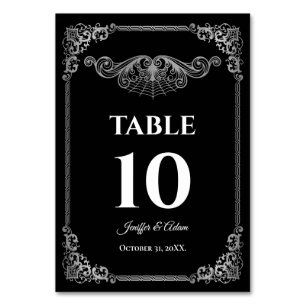 Numéro de table de mariage gothique noir et blanc