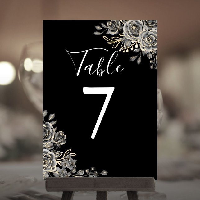 Numéro de table de mariage gothique noir et blanc (Black And White Gothic Wedding Table Number)