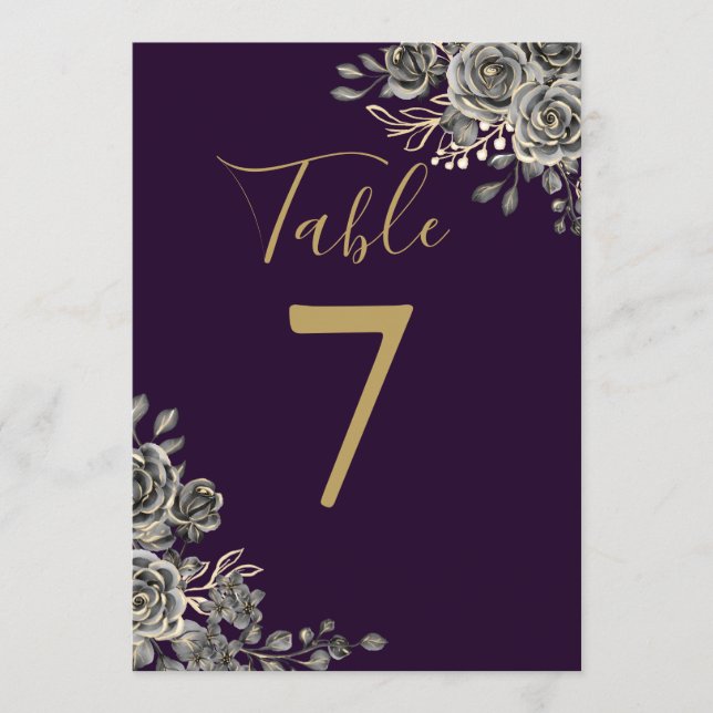 Numéro de table de mariage gothique violet et or (Devant)