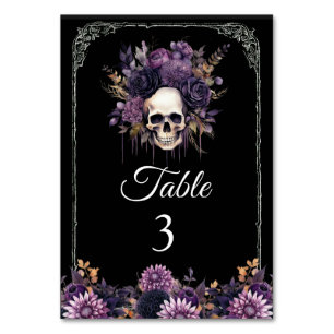Numéro de table de mariage Halloween crâne floral