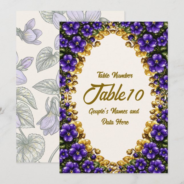 Numéro de table de mariage Illinois Blue Violet (Devant / Derrière)