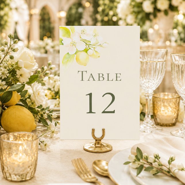 Numéro de table de mariage Jardin de fleurs de cit (Lemon Blossom Ivory Garden Wedding Table Number)