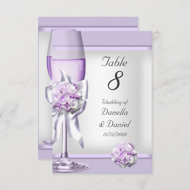 Numéro de table de mariage lavande violet lilas 3 (Devant / Derrière)