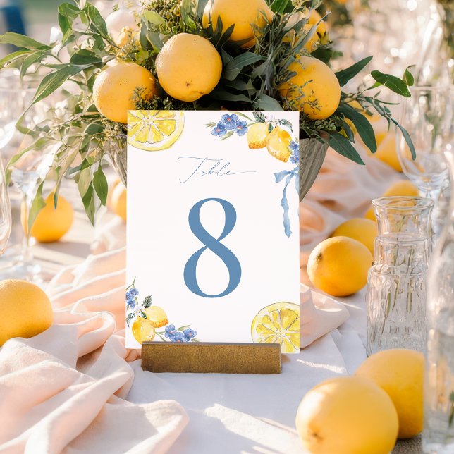Numéro de table de mariage Lemon Italian Blue Bow  (Créateur téléchargé)