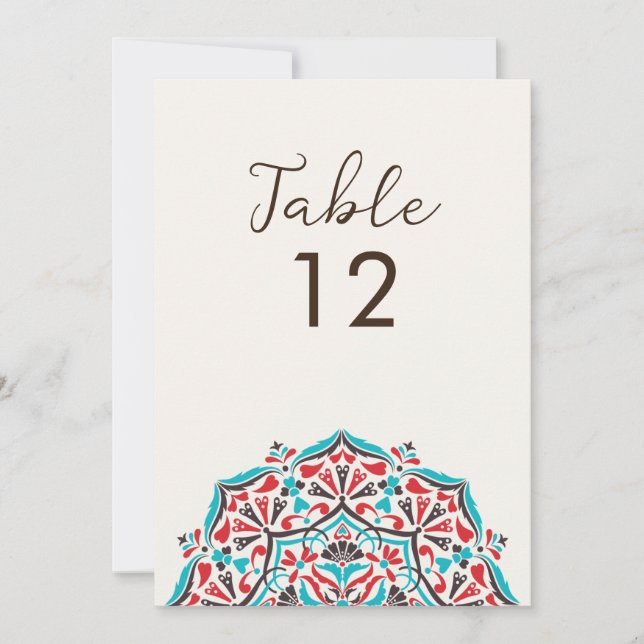 Numéro de table de mariage mandala Floral Delight (Devant)