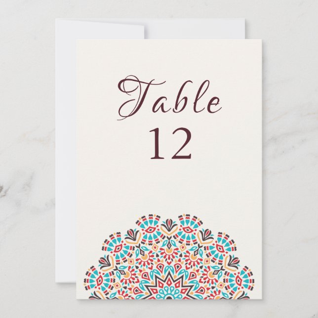 Numéro de table de mariage Mandala Turquoise Agate (Devant)