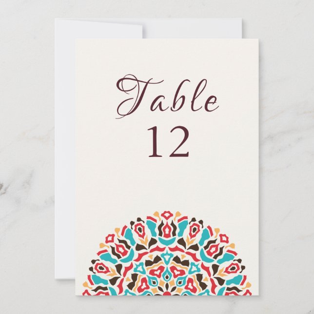 Numéro de table de mariage Mandala Turquoise Agate (Devant)