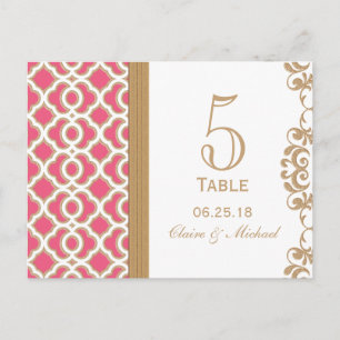 Numéro de table de Mariage marocain rose et or cha