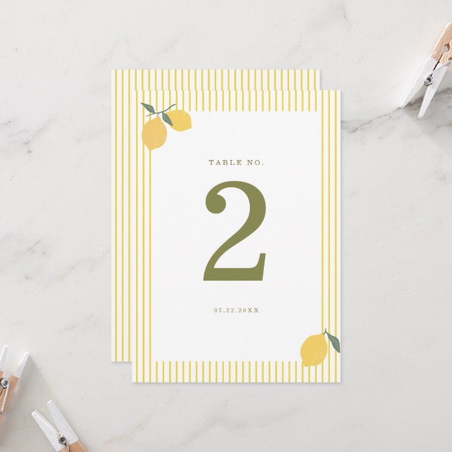 Numéro de table de mariage minimal Lemon Amalfi Co (Devant/Arrière en situation)