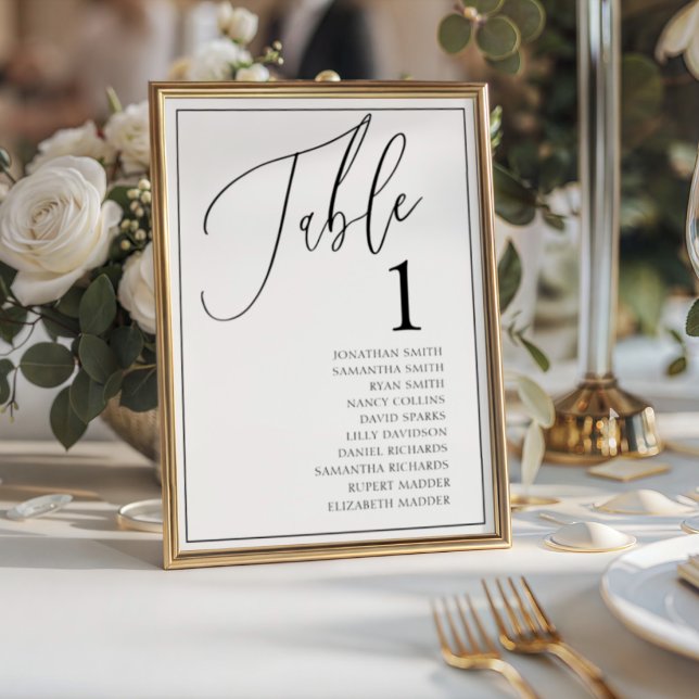 Numéro de table de mariage minimal noir et blanc (Créateur téléchargé)