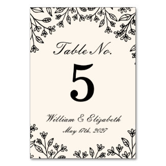 Numéro de table de mariage minimaliste floral ivoi