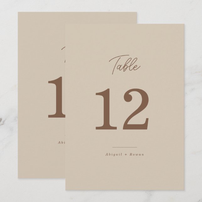 Numéro de table de mariage minimaliste script Boho (Devant / Derrière)
