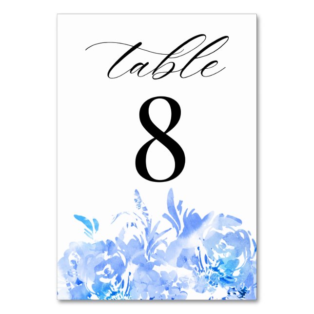 Numéro de table de mariage moderne aquarelle bleue (Par défaut)