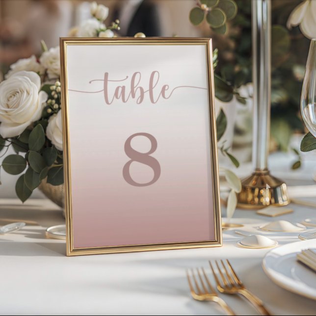 Numéro de table de mariage moderne dégradé or rose (Créateur téléchargé)