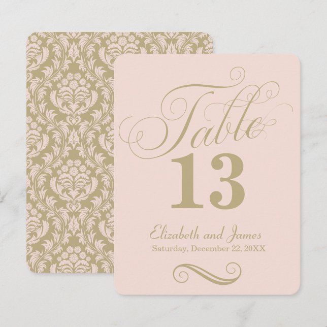 Numéro de table de mariage moderne en or rose écri (Devant / Derrière)