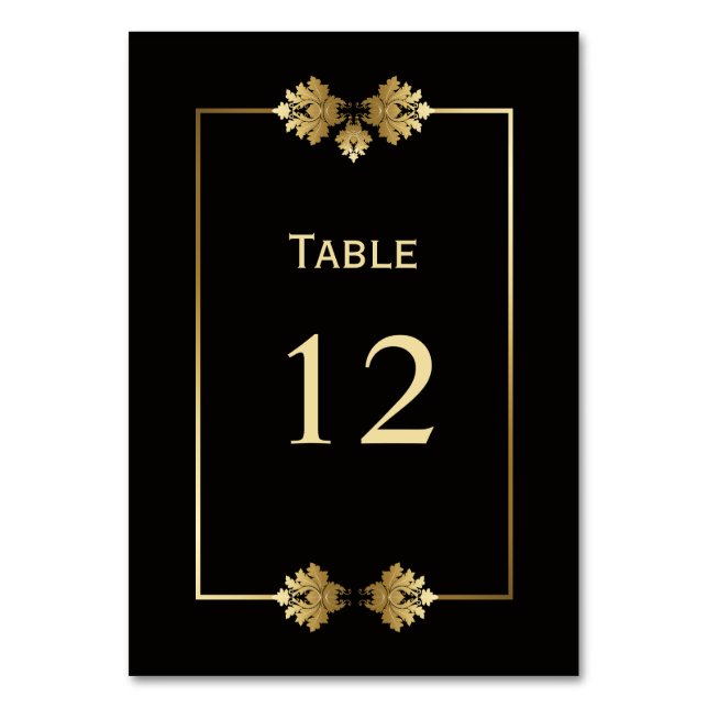 Numéro de table de Mariage moderne noir et or (Par défaut)