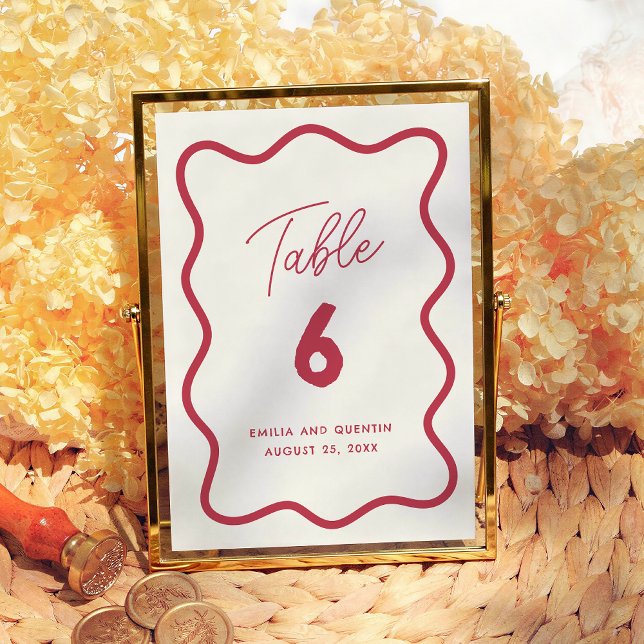 Numéro de table de mariage moderne ondulé rétro co (Créateur téléchargé)