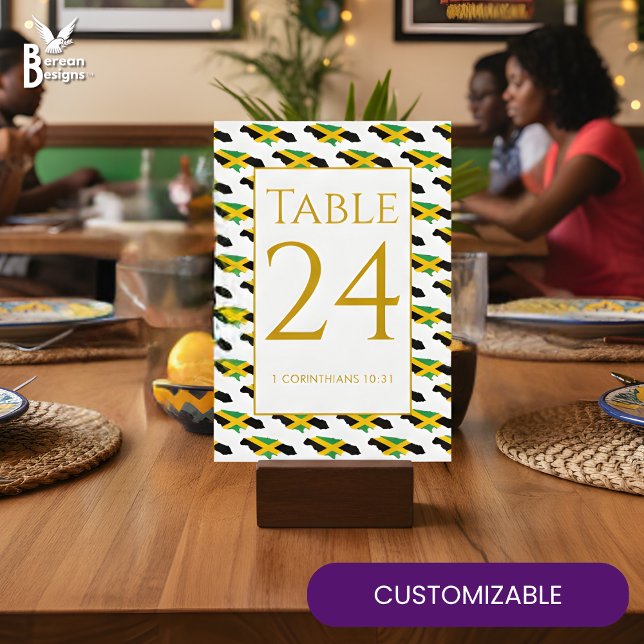 Numéro de table de mariage moderne personnalisé JA (Stylish modern JAMAICA TABLE NUMBER for weddings, restaurants, special events. Customizable text.)