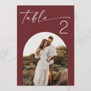 Numéro de table de mariage moderne photo rouge vin