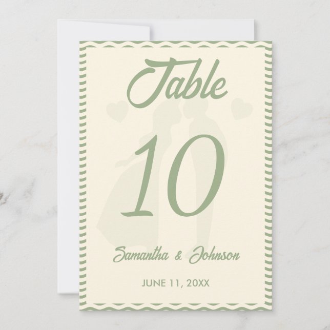 Numéro de table de mariage moderne vert sauge rayu (Devant)