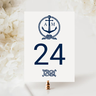 Numéro de table de mariage monogramme de la marine