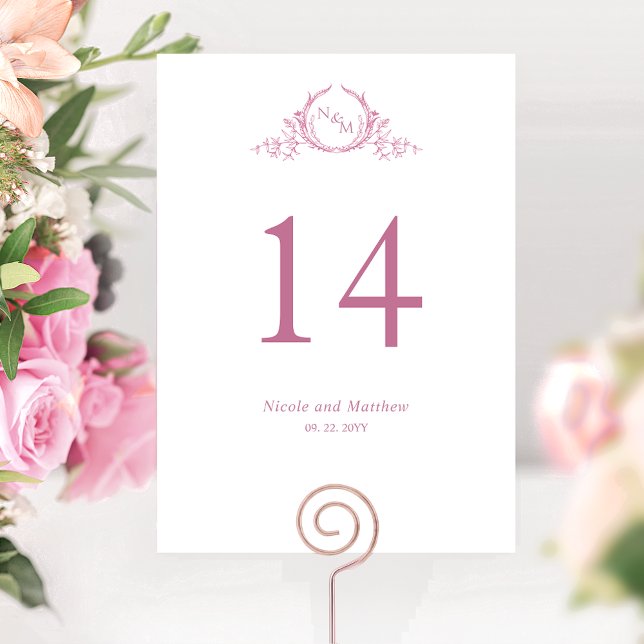 Numéro de Table de Mariage Monogramme Rose et Blan (Créateur téléchargé)