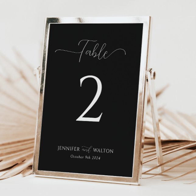 Numéro de table de mariage noir élégant simple (Créateur téléchargé)
