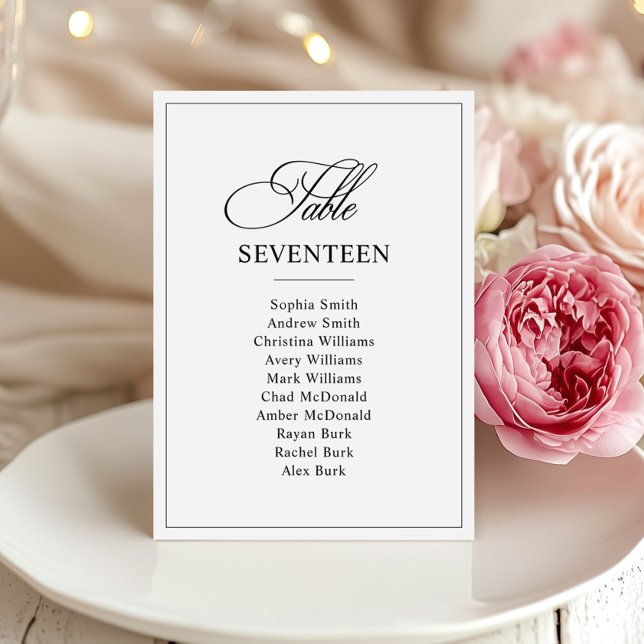 Numéro de table de Mariage noir et blanc classique (Créateur téléchargé)