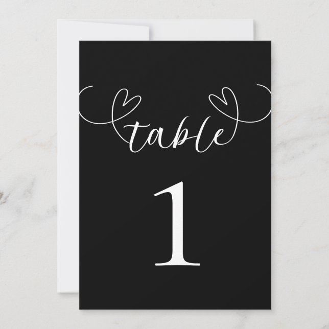 Numéro de table de mariage noir et blanc coeurs mo (Devant)