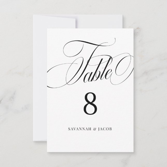 Numéro de table de mariage noir et blanc écriture  (Devant)