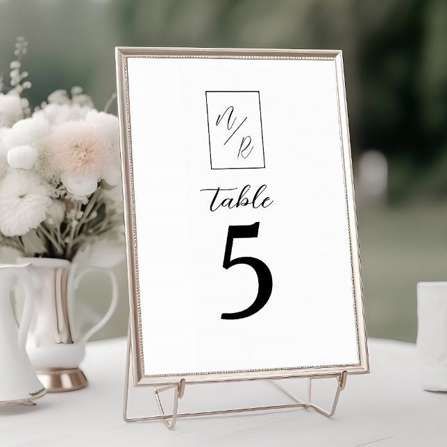 Numéro de table de mariage noir et blanc moderne (Créateur téléchargé)