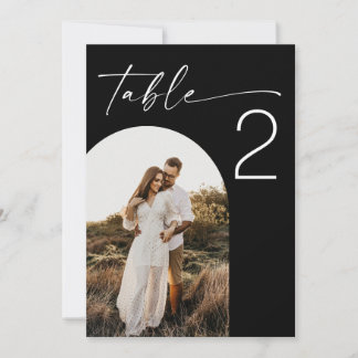 Numéro de table de mariage noir moderne avec photo