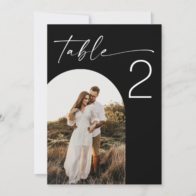 Numéro de table de mariage noir moderne avec photo (Devant)