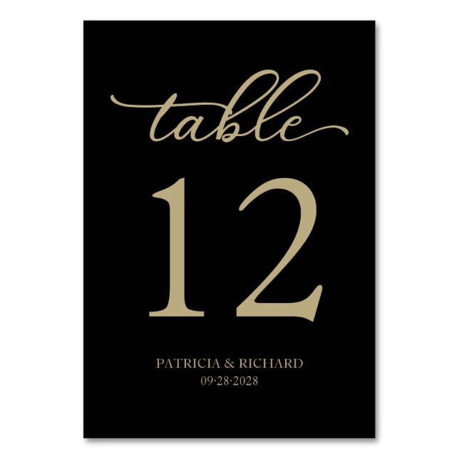Numéro de table de mariage noir or écriture élégan (Par défaut)