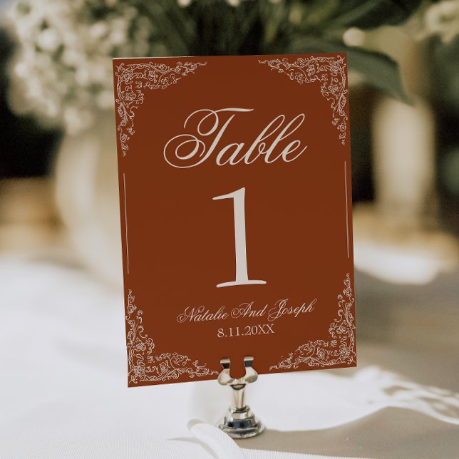 Numéro de table de mariage orange brûlé floral boh (Créateur téléchargé)