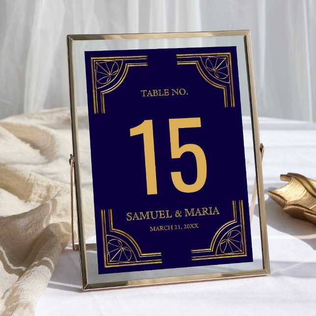 Numéro de table de mariage orné bleu élégant (Créateur téléchargé)