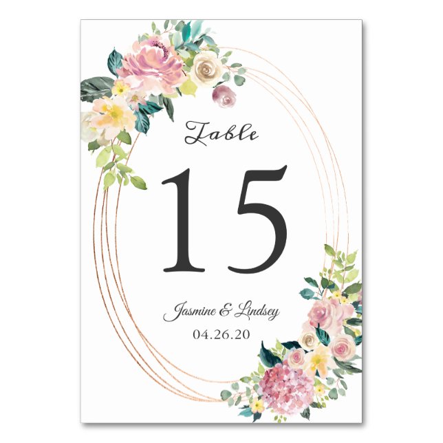 Numéro de table de mariage ovale floral pastel (Par défaut)