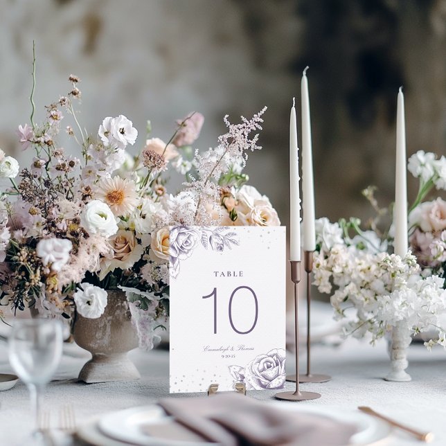 Numéro de table de mariage pailleté rose violet vi (Créateur téléchargé)