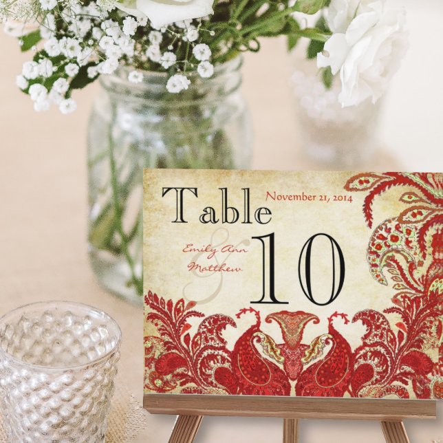 Numéro de table de mariage Paisley Lime Corail Rou (Créateur téléchargé)