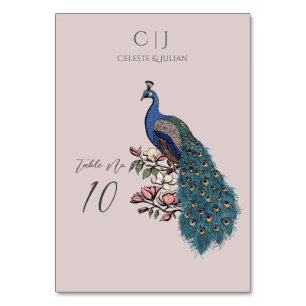 Numéro de table de mariage Paon Rose Blush Rustiqu