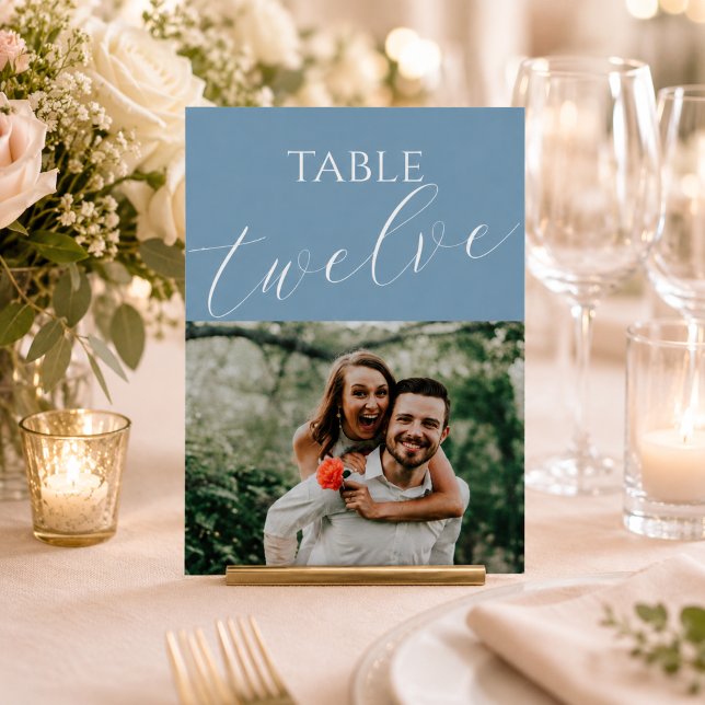 Numéro de table de mariage photo bleu poussiéreux (Créateur téléchargé)