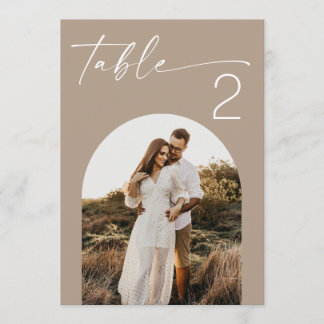 Numéro de table de mariage photo minimaliste taupe