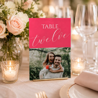 Numéro de table de mariage photo rose chaud