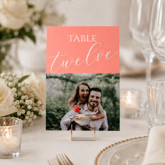 Numéro de table de mariage photo rose corail