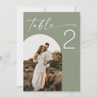 Numéro de table de mariage photo vert sauge poussi