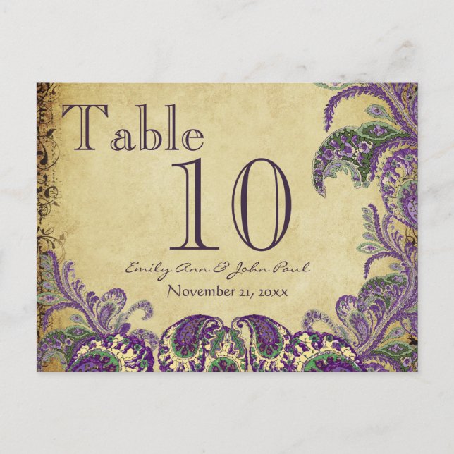 Numéro de table de mariage Purple Peacock Colors P (Devant)