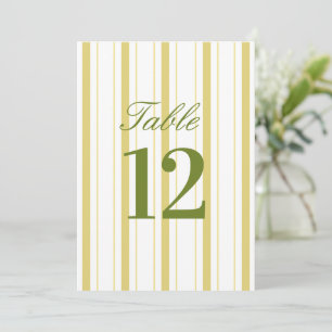 Numéro de table de mariage rayé jaune et vert
