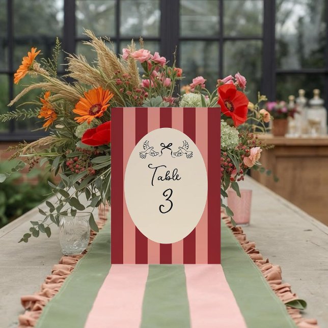Numéro de table de mariage rayé rouge rose caprici (Créateur téléchargé)