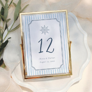Numéro de table de mariage rayures bleues rétro ca